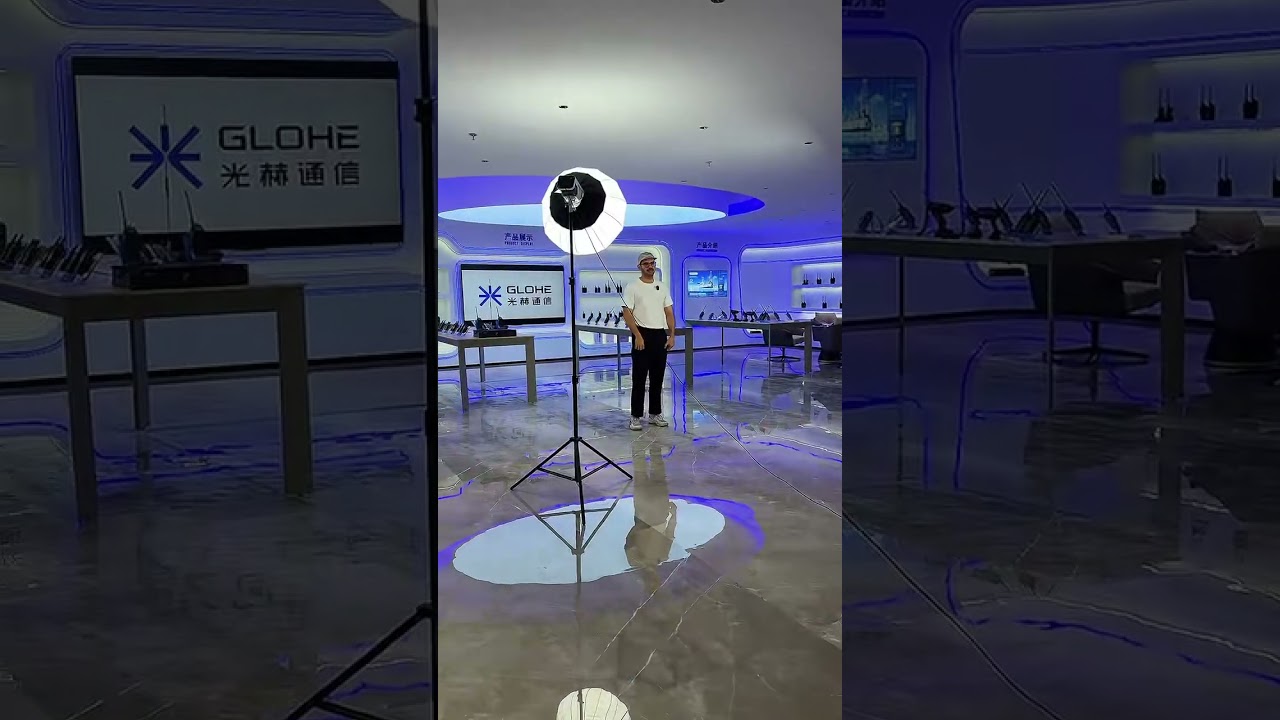 Behind the scenes of a GLOHE two-way radio product shoot in the showroom